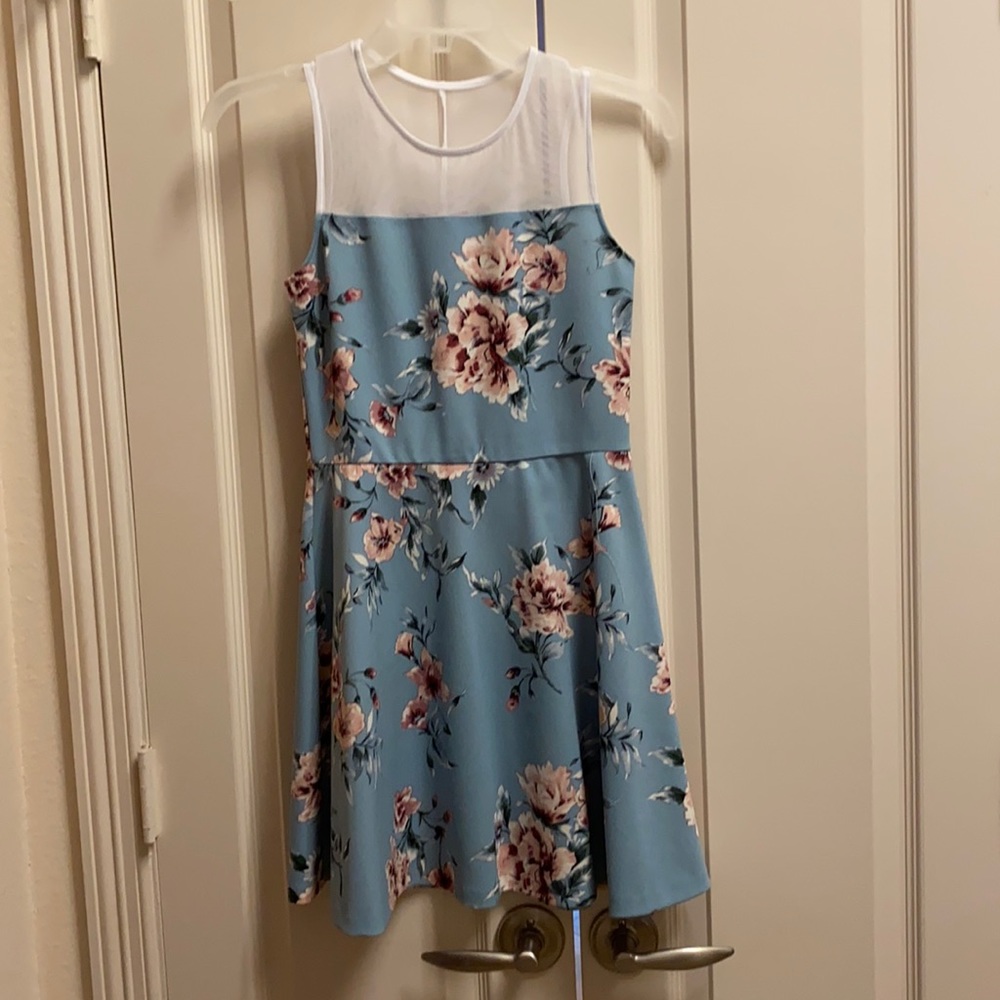 Aqua Girl Mesh Blue and White Sleeveless Dress, Size L (Girls), NWT